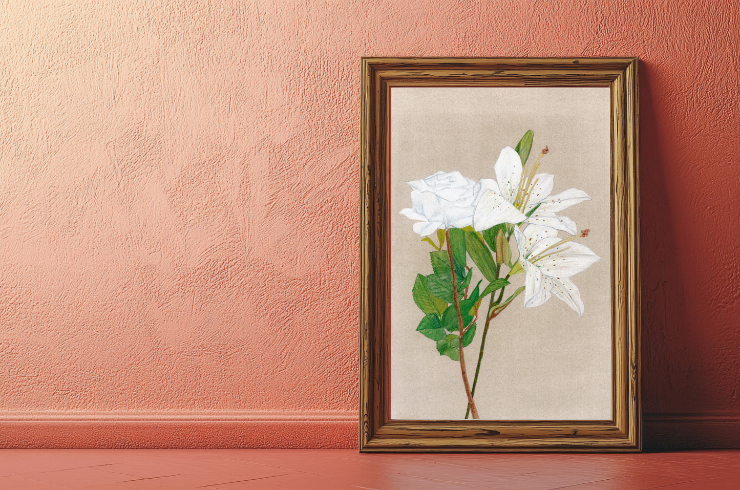 La rose murmure au lys : que la sérénité fleurisse! impression d’art